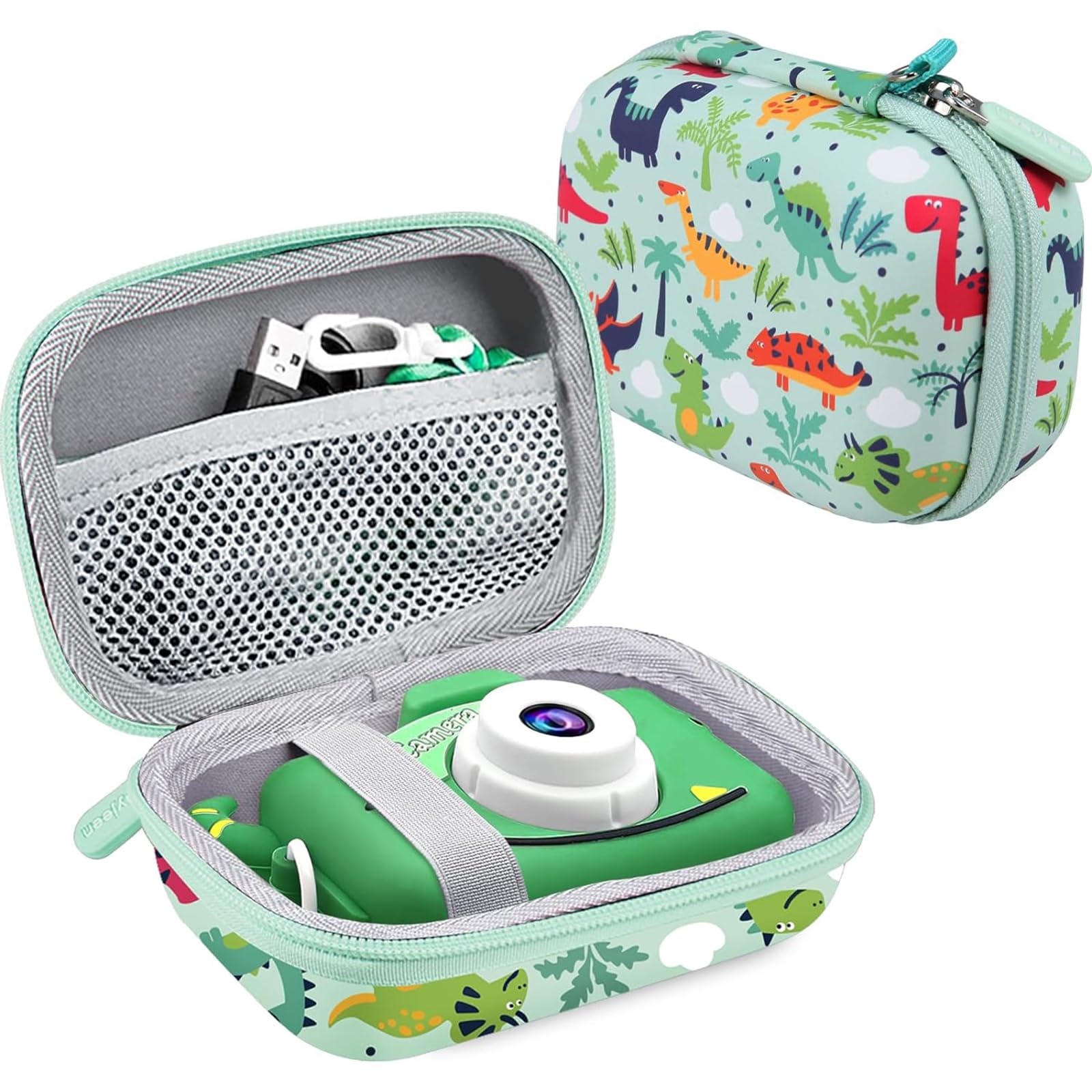 Leayjeen Kids Camera Case Compatible with Goopow/Mgaolo/HOOMOON/Hangrui Kids Camera Toys and Children Digital Video Camcorder Camera,Best Easter Birthday Festival Gift -Green Dinosaur(Case Only)