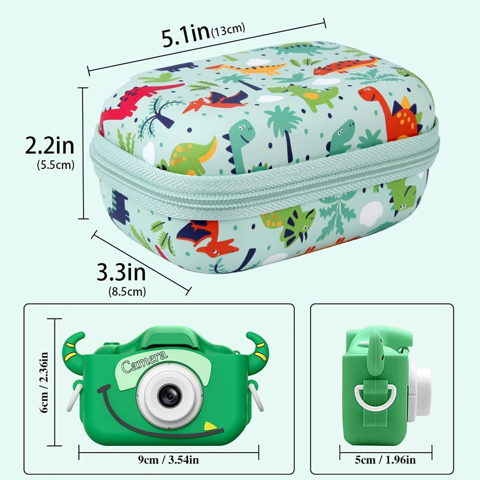 Leayjeen Kids Camera Case Compatible with Goopow/Mgaolo/HOOMOON/Hangrui Kids Camera Toys and Children Digital Video Camcorder Camera,Best Easter Birthday Festival Gift -Green Dinosaur(Case Only)