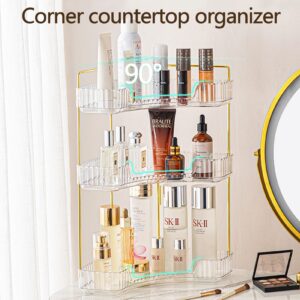 shuang qing 3-Tier Corner Bathroom Counter Organizer, Countertop Perfume Tray and Vanity Organizer, Makeup Cosmetic Storage, Corner Storage Organizers for Bathroom, Dresser, Kitchen (Clear)