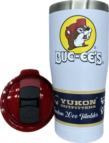 Buc-ee's White Stainless Steel Freedom Tumbler With Color Logo, Double Wall Vacuum Insulated, Tinted Slide Lid, Powder Finish, 20 Ounces