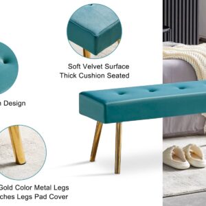 Homedot Contemporary Bench End of Bed Living Room Bench Elegant Velvet Footrest Stool Comfortable Dining Bench with Polished Golden Color Metal Legs for Vanity,Sitting Room