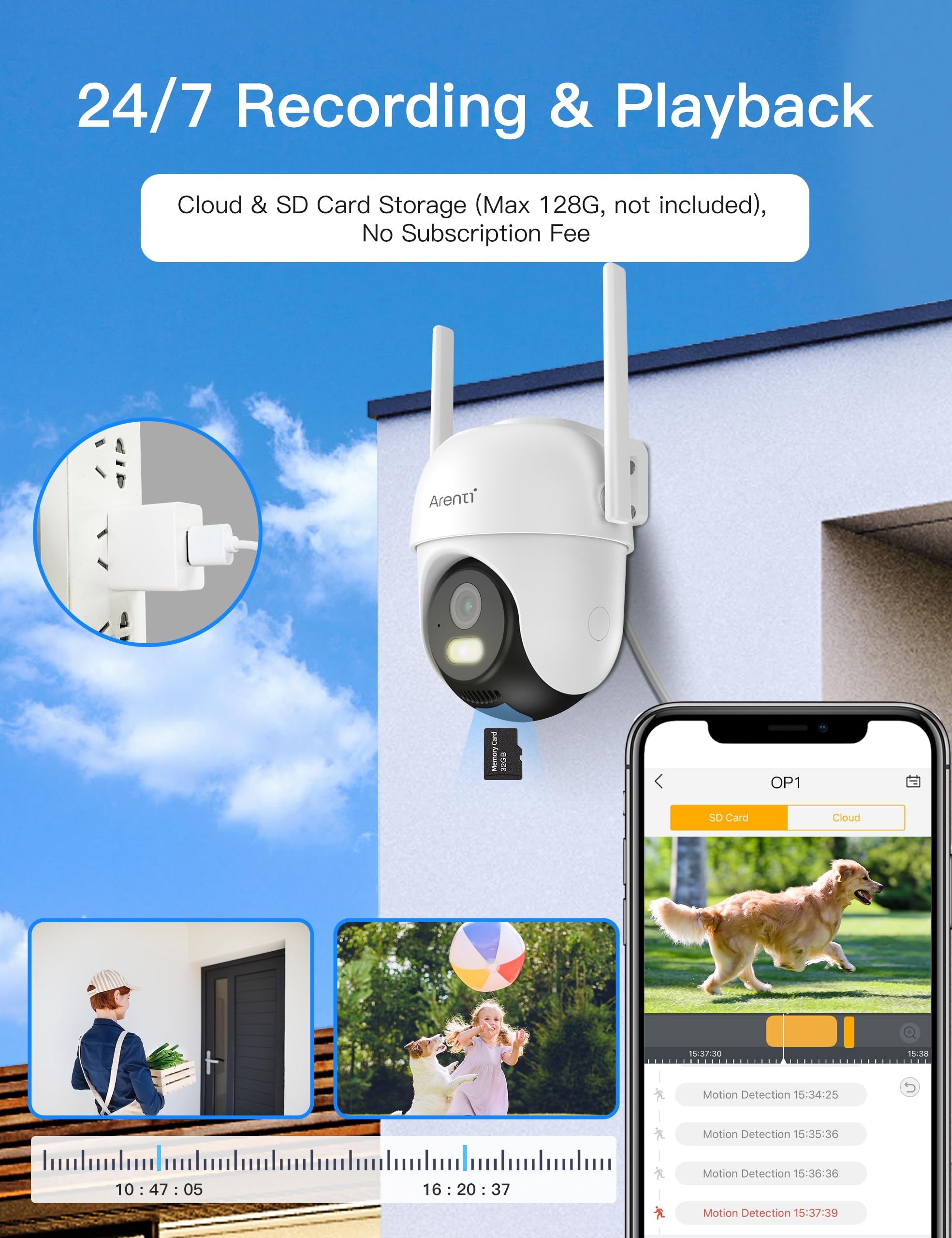 ARENTI 5g WiFi Outdoor Security Camera, 4MP Home Surveillance WiFi Camera, Plug-in，Pan/Tilt, 2.4G/5GHz Dual Bands, Color Night Vision Sound/Light Alarm AI Human Filtering Auto Tracking Two-Way Talk