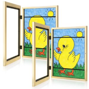 [2-pack] kids art frames, 8.5x11 front opening kids artwork frames changeable, gold artwork display storage frame for wall, holds 50 pcs, for 3d picture, crafts, children drawing, hanging art,