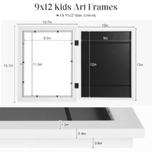 [2Pack] Kids Art Frames, 9x12 Front Opening Kids Artwork Frames Changeable, White Artwork Display Storage Frame for Wall, Holds 50 Pcs, for 3D Picture, Crafts, Children Drawing, Hanging Art, Portfolio