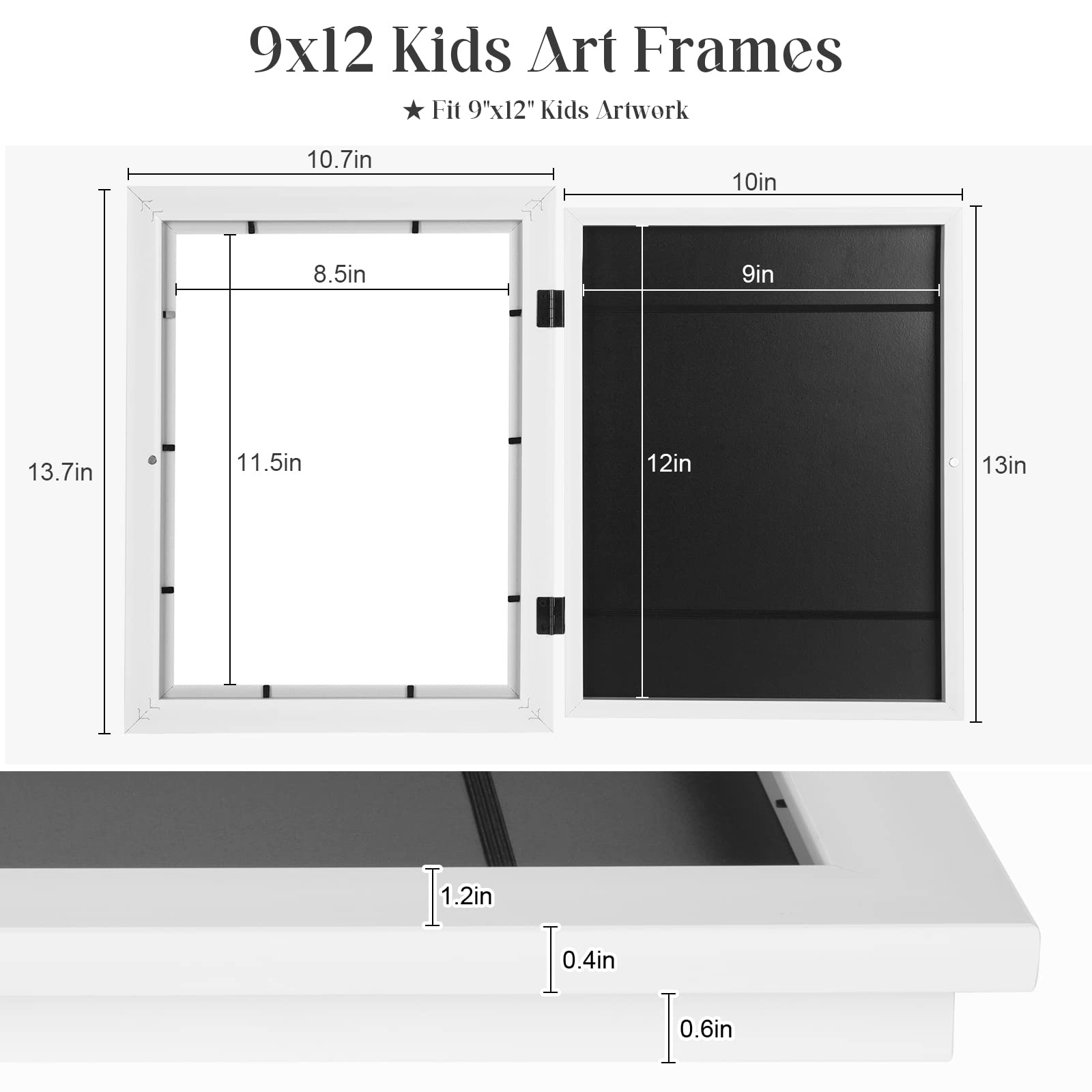 [2Pack] Kids Art Frames, 9x12 Front Opening Kids Artwork Frames Changeable, White Artwork Display Storage Frame for Wall, Holds 50 Pcs, for 3D Picture, Crafts, Children Drawing, Hanging Art, Portfolio