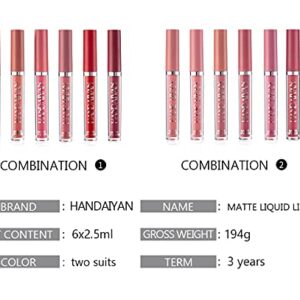 KBTPMTL HANDAIYAN 6 Pcs Matte Liquid Lipstick Makeup Set, 6 Lipstick Set Non-stick Matte Lip Gloss Set Multi-color Lipstick (A)