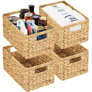 hepflanze 4 pack water hyacinth storage basket 13"l x 8-¼"w x 7"h wicker bins seagrass woven organizer cube for shelves rectangular container, natural color