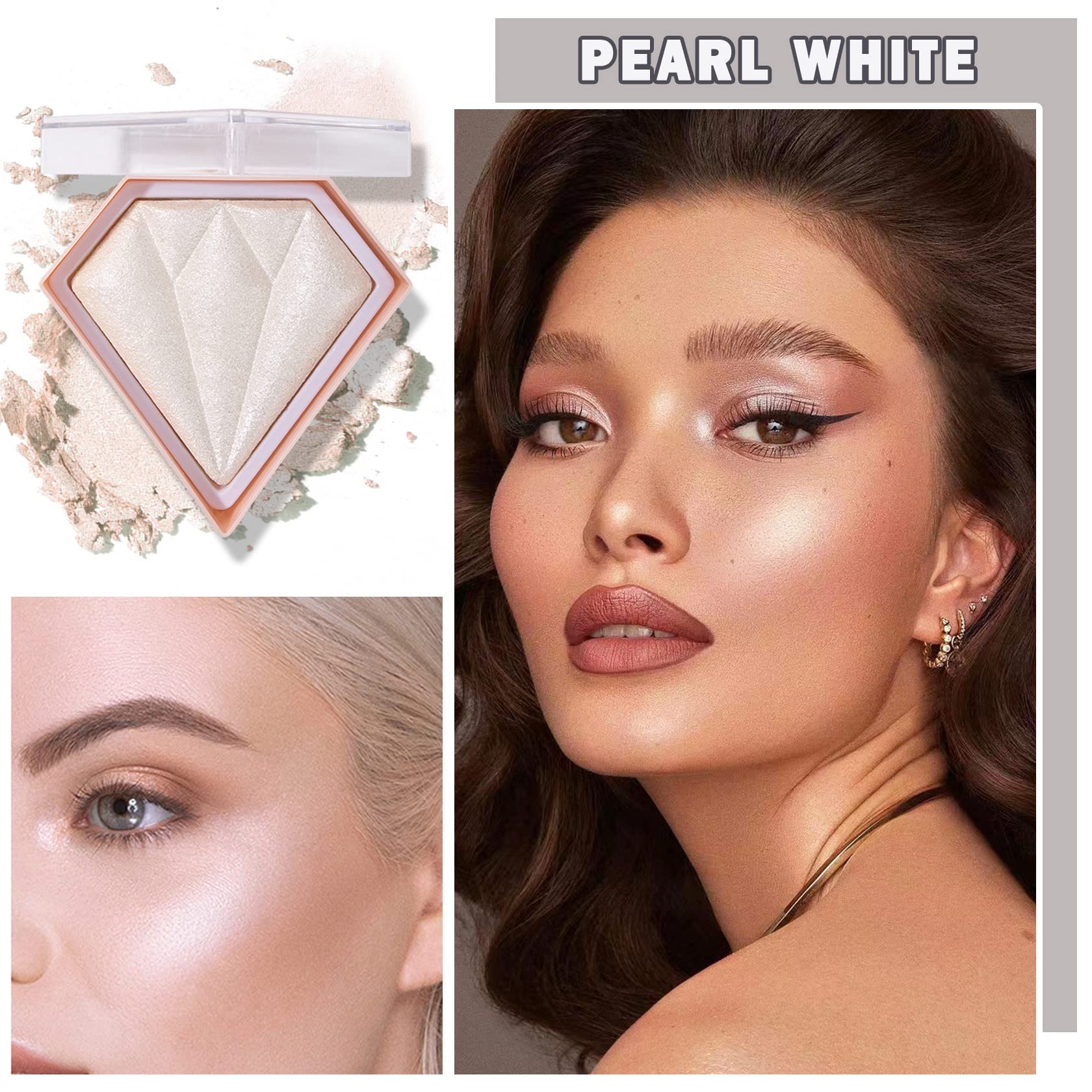 Face White Highlighter Makeup Palette Shimmer Contour Powder Waterproof Long-Lasting, Brightens Face Complexion Contour Illuminator Highlighters Blush Powder Makeup Palette - 01 Pearl White