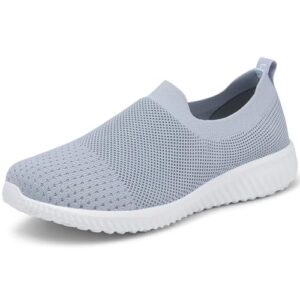 lancrop women's sock walking shoes-comfortable mesh slip on tennis wide gym sneakers 10 us, label 42 grey