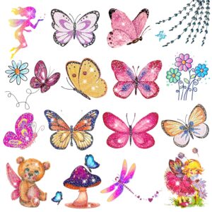 Partywind 24 Sheets Glitter Butterfly Temporary Tattoos, 240 Styles Pink Butterfly Party Supplies Favors for Girls Gifts, Fairy Flowers Party Decorations, Butterfly Baby Shower Decor