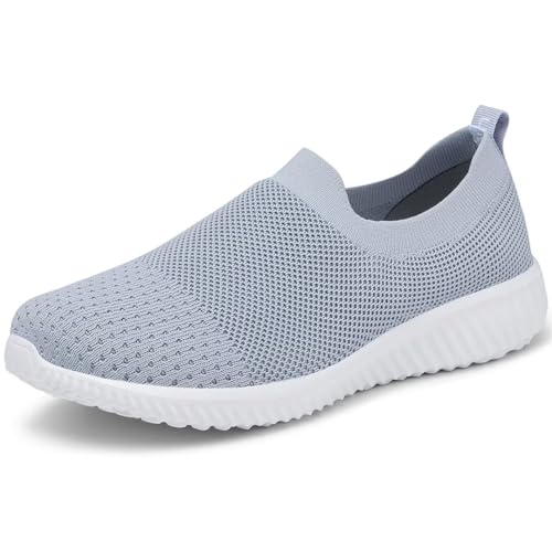 LANCROP Women's Sock Walking Shoes-Comfortable Mesh Slip on Tennis Wide Gym Sneakers 9 US, Label 40 Grey