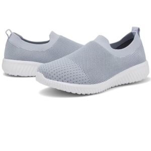 LANCROP Women's Sock Walking Shoes-Comfortable Mesh Slip on Tennis Wide Gym Sneakers 9 US, Label 40 Grey