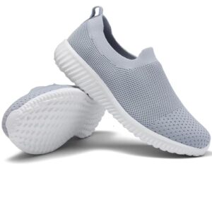 LANCROP Women's Sock Walking Shoes-Comfortable Mesh Slip on Tennis Wide Gym Sneakers 9 US, Label 40 Grey