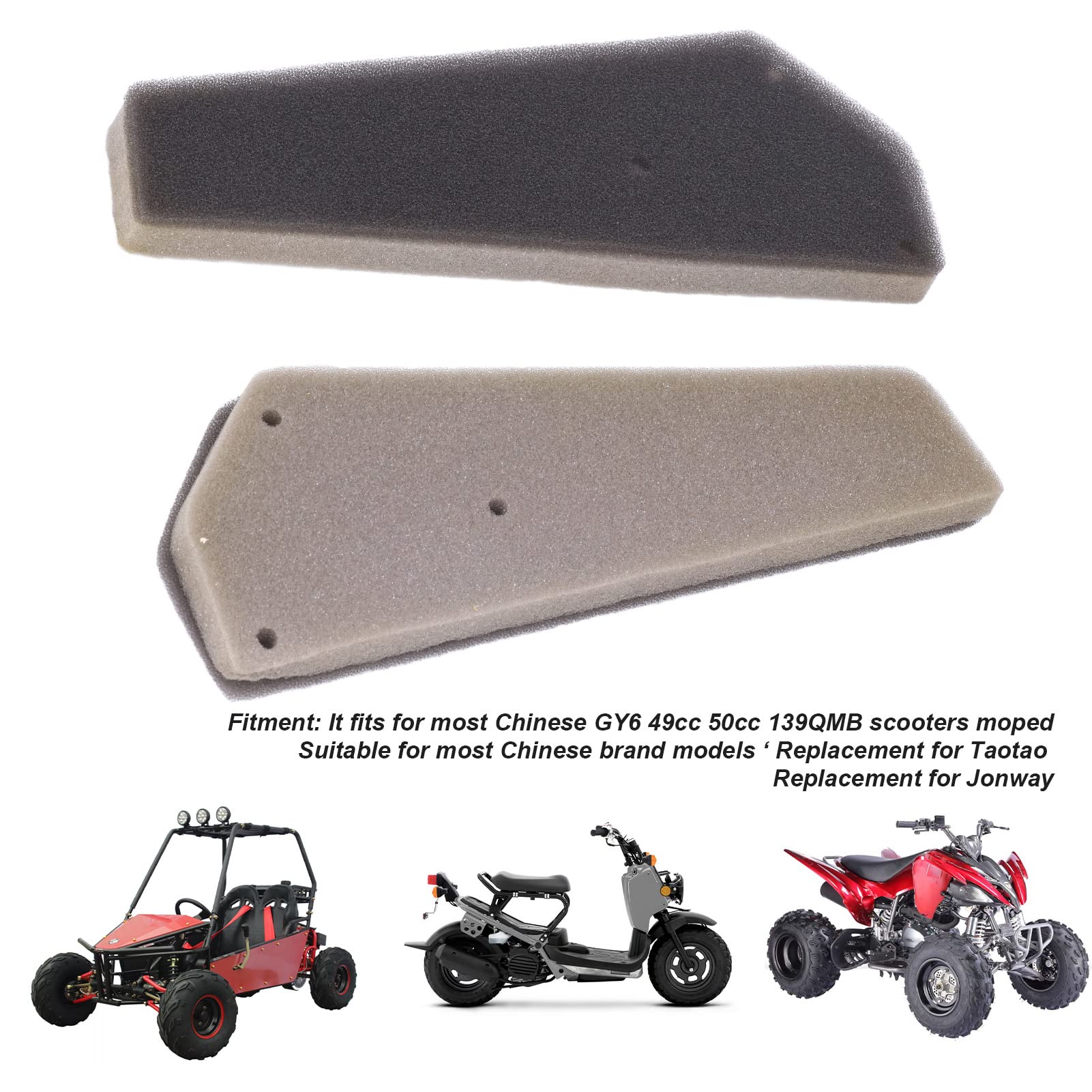 2pcs Air Box Foam Filter, Air Filter Cleaner Sponge for GY6 49cc 50cc 139QMB Scooters Moped Replacement for Taotao