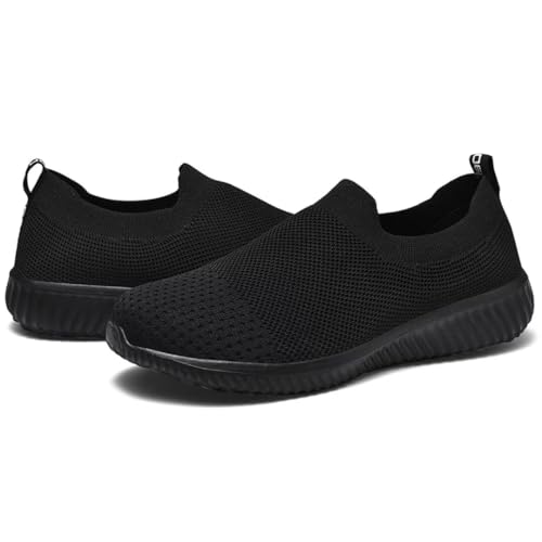 LANCROP Women's Sock Walking Shoes-Comfortable Mesh Slip on Tennis Wide Gym Sneakers 9.5 US, Label 41 All Black