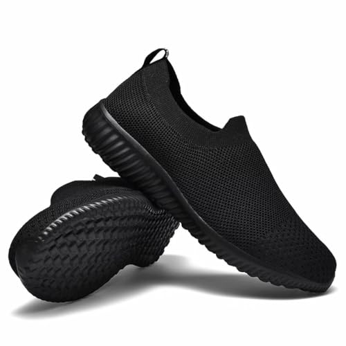 LANCROP Women's Sock Walking Shoes-Comfortable Mesh Slip on Tennis Wide Gym Sneakers 9.5 US, Label 41 All Black