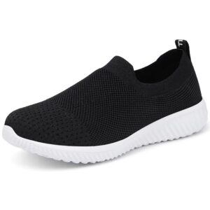lancrop women's sock walking shoes-comfortable mesh slip on tennis wide gym sneakers 9.5 us, label 41 black