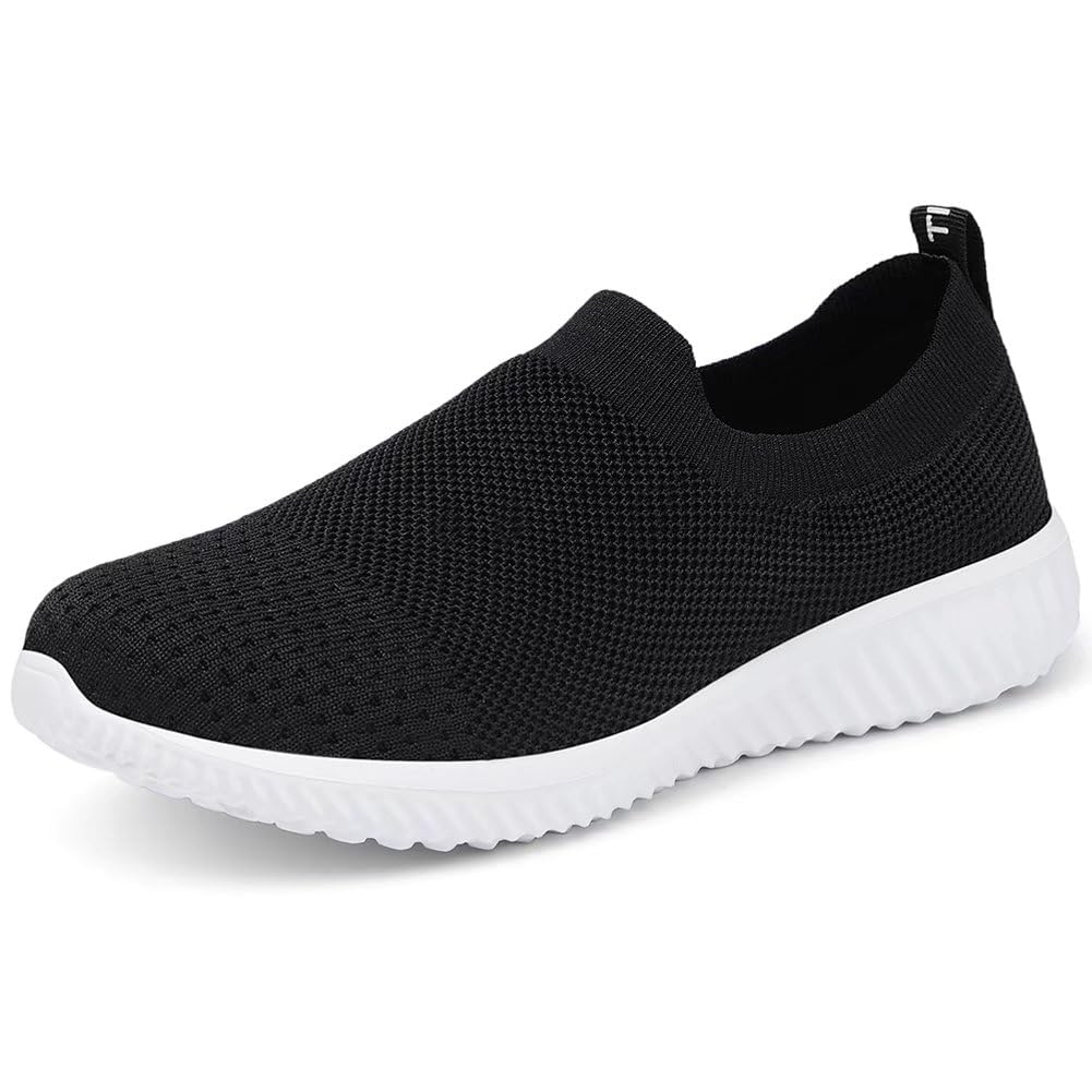 LANCROP Women's Sock Walking Shoes-Comfortable Mesh Slip on Tennis Wide Gym Sneakers 9.5 US, Label 41 Black