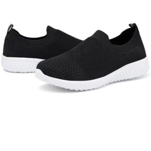 LANCROP Women's Sock Walking Shoes-Comfortable Mesh Slip on Tennis Wide Gym Sneakers 9.5 US, Label 41 Black