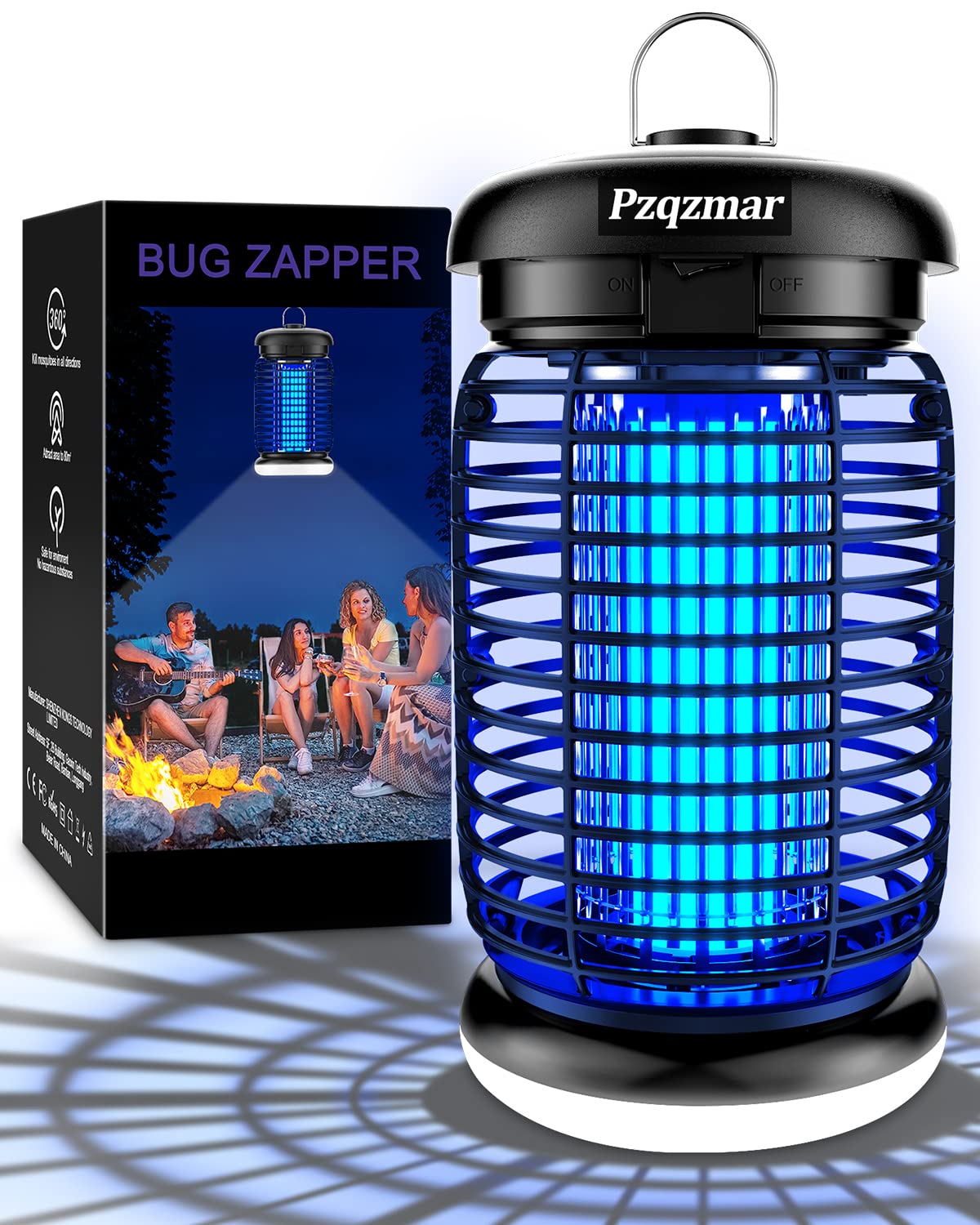 Pzqzmar Bug Zapper Outdoor with LED Light, Waterproof Mosquito Zapper, Electric Fly Zapper, Mosquito Killer & Fly Traps for Outside, Patio, Porch, Backyard, Garden