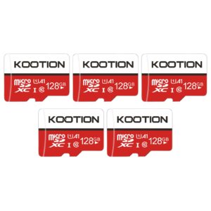 kootion 128gb micro sd cards 5-pack, class 10 microsdxc flash memory card, full hd video recording, uhs-i tf card for security camera/smartphone/tablet/drone/pc, c10, u1 (5pack)