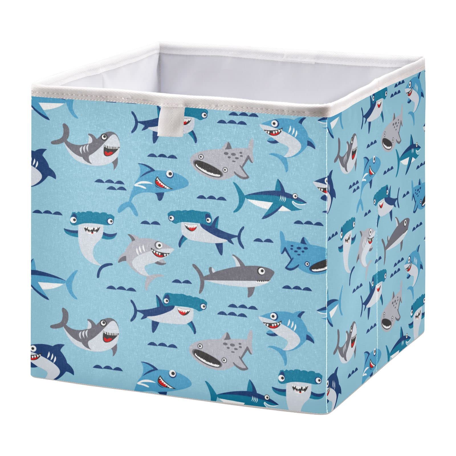 Kigai Cute Sharks Storage Baskets, 16x11x7 in Collapsible Fabric Storage Bins Organizer Rectangular Storage Box for Shelves, Closets, Laundry, Nursery, Home Decor