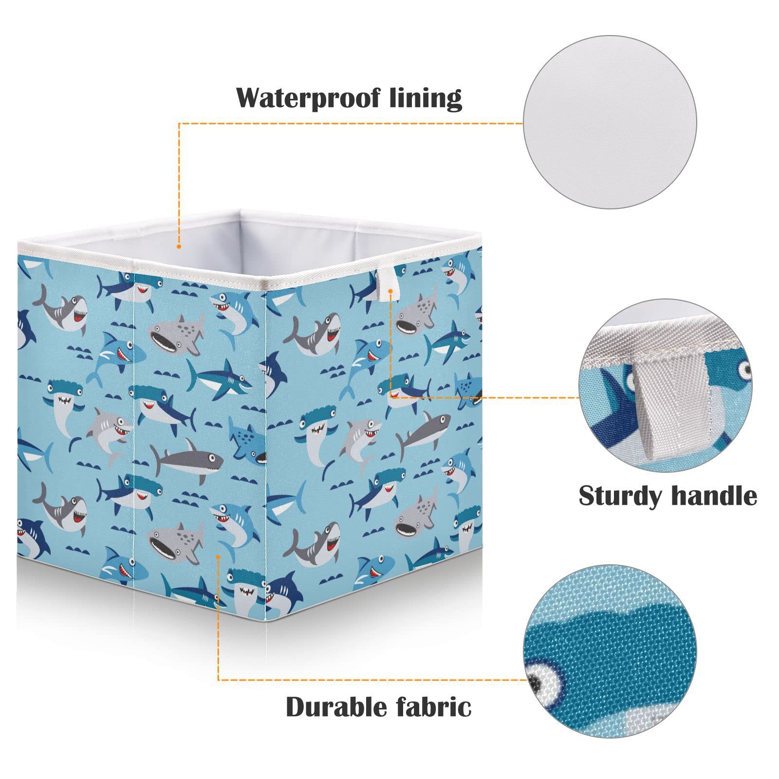 Kigai Cute Sharks Storage Baskets, 16x11x7 in Collapsible Fabric Storage Bins Organizer Rectangular Storage Box for Shelves, Closets, Laundry, Nursery, Home Decor