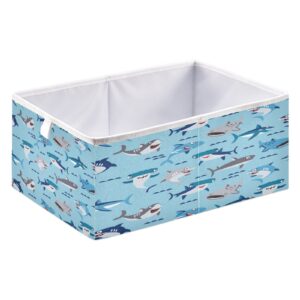 Kigai Cute Sharks Storage Baskets, 16x11x7 in Collapsible Fabric Storage Bins Organizer Rectangular Storage Box for Shelves, Closets, Laundry, Nursery, Home Decor