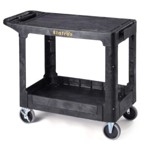 elafros heavy duty plastic utility cart, 37 x 18.8 in, flat top, swivel wheels, 550 lbs capacity, black
