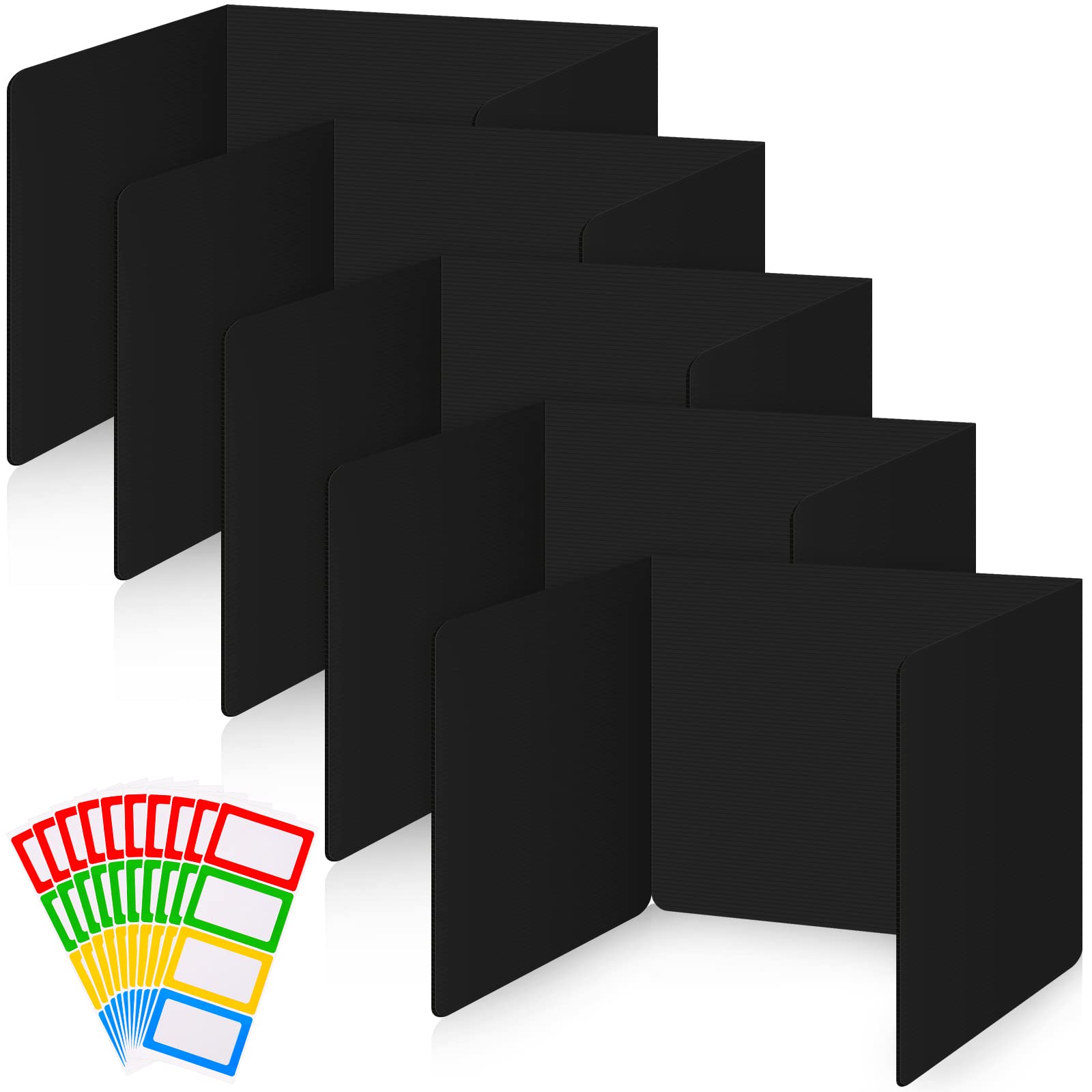 Classroom Privacy Boards for Student Desks Plastic Folders Shields Test Dividers with 40 Pieces Colorful Name Labels for School Study Reduces Distractions 14 x 17.3 x 14 Inch, Black (30 Pieces)