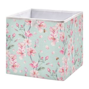 kigai pink flowers cube storage bins - 11x11x11 in large foldable cubes organizer storage basket for home office, nursery, shelf, closet