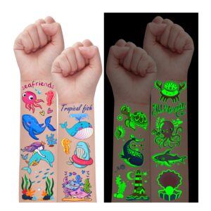 Partywind 20 Sheets Ocean Kids Temporary Tattoos, Fake Tattoo Stickers for Under Sea/Beach/Pool/Tropical Party Supplies Favors, Baby Shower Decor for Boys and Girls