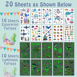 Partywind 20 Sheets Ocean Kids Temporary Tattoos, Fake Tattoo Stickers for Under Sea/Beach/Pool/Tropical Party Supplies Favors, Baby Shower Decor for Boys and Girls