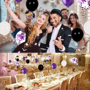 Purple and Black Party Decorations for Women, Purple Birthday Decorations for Girls Men with Purple Black Happy Birthday Backdrop Tablecloth Confetti Balloons Arch, Purple Party Supplies