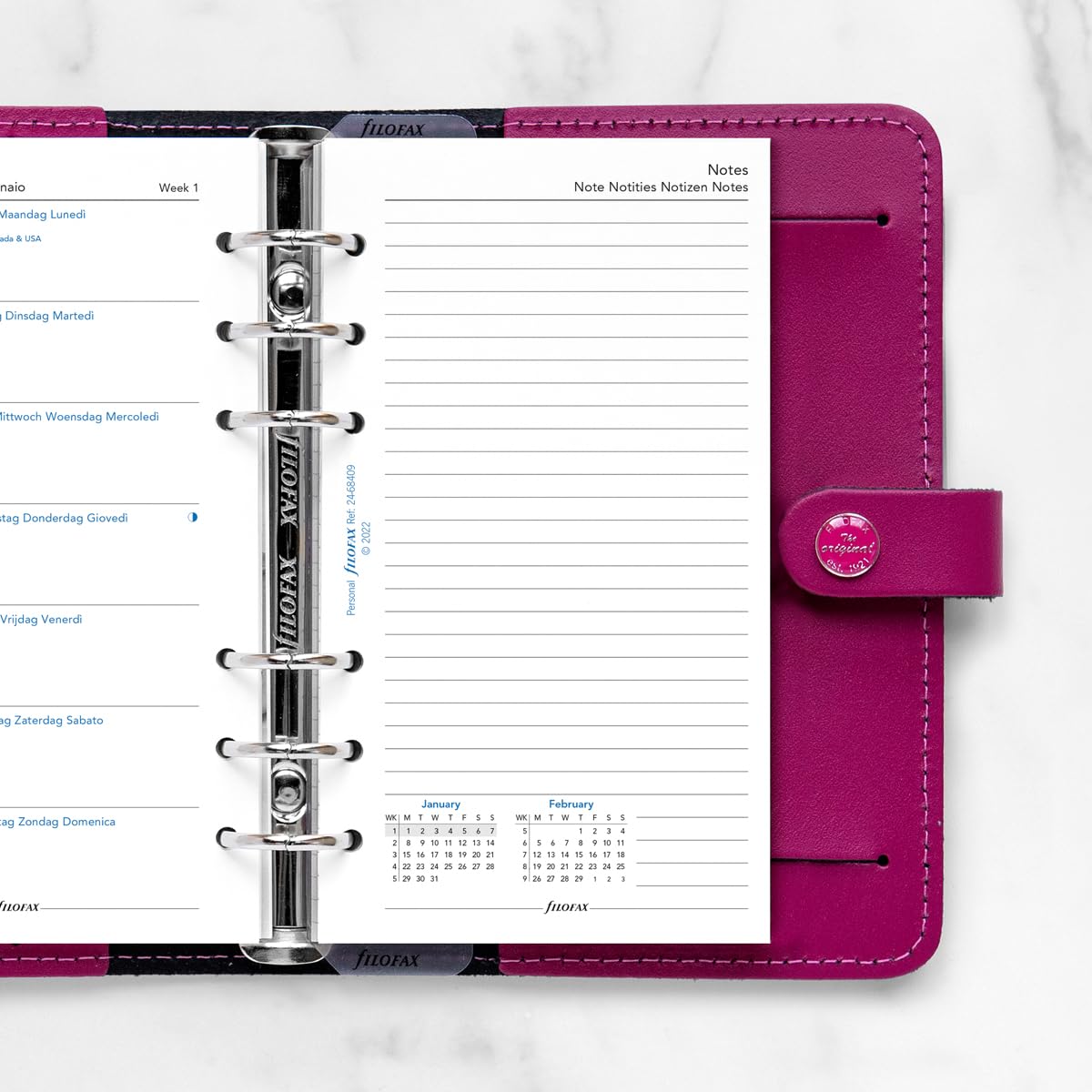 Filofax Personal week per page with notes 5 language 2024 diary