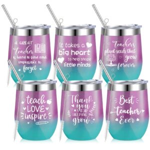 6 pcs thank you teacher gifts for women teacher appreciation gifts stainless steel teacher tumbler with straw and lid 12 oz insulated teacher mug birthday gifts for teacher(gradient)