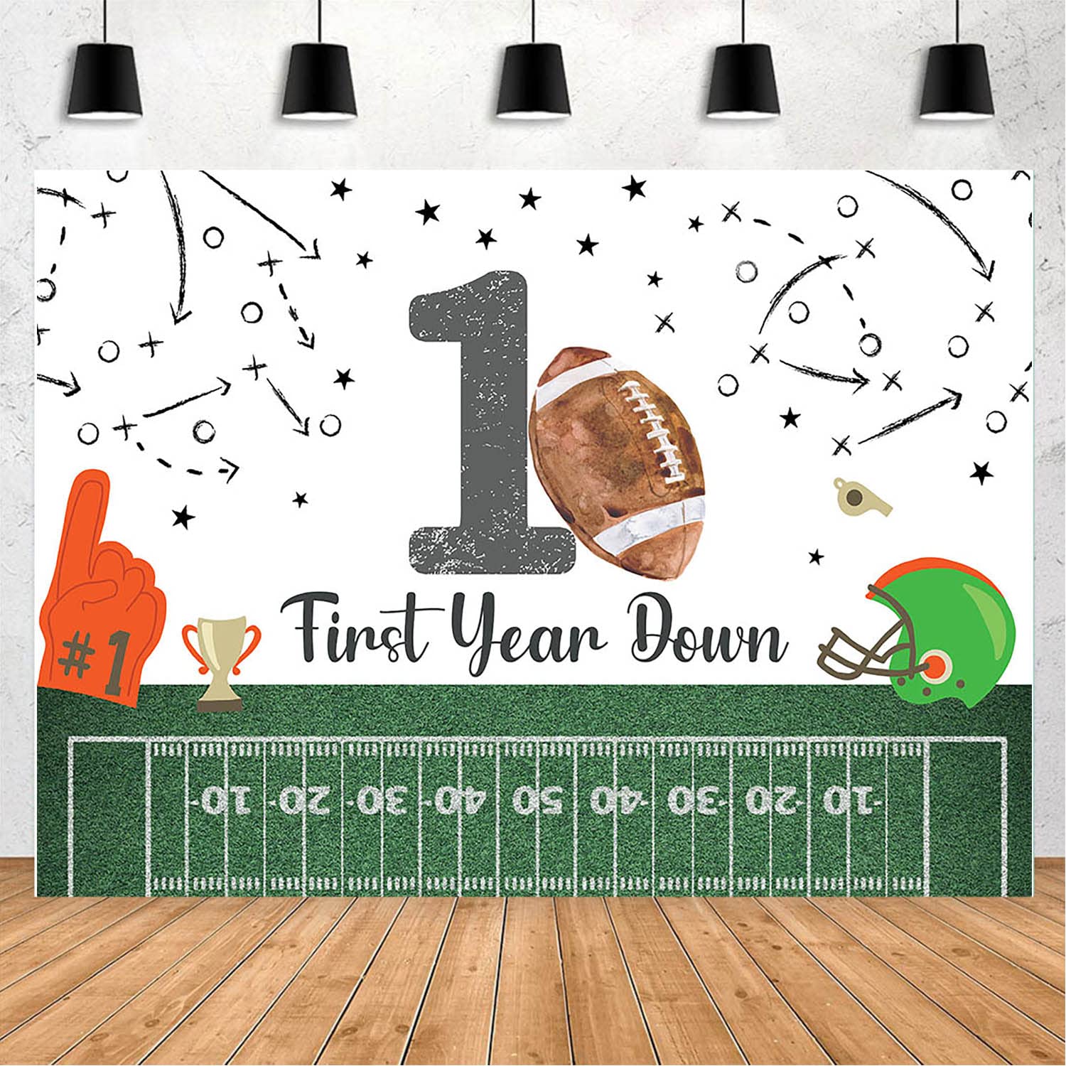 MAYSSKQ Football First Birthday Backdrop It's Game Time First Year Down Photo Background Game On Football Boy Birthday Party Decorations (7x5ft)