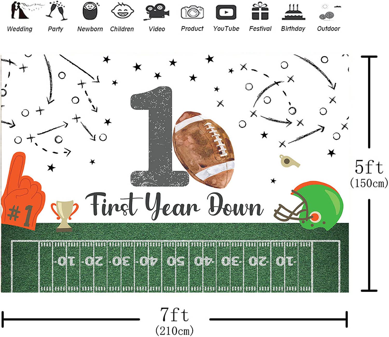 MAYSSKQ Football First Birthday Backdrop It's Game Time First Year Down Photo Background Game On Football Boy Birthday Party Decorations (7x5ft)