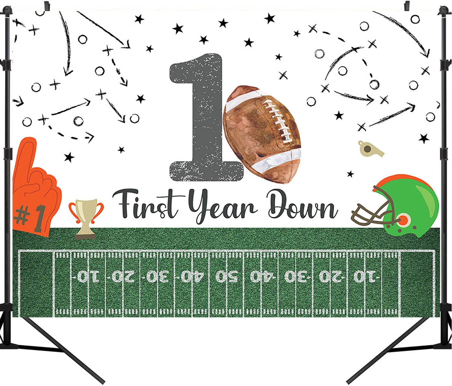 MAYSSKQ Football First Birthday Backdrop It's Game Time First Year Down Photo Background Game On Football Boy Birthday Party Decorations (7x5ft)