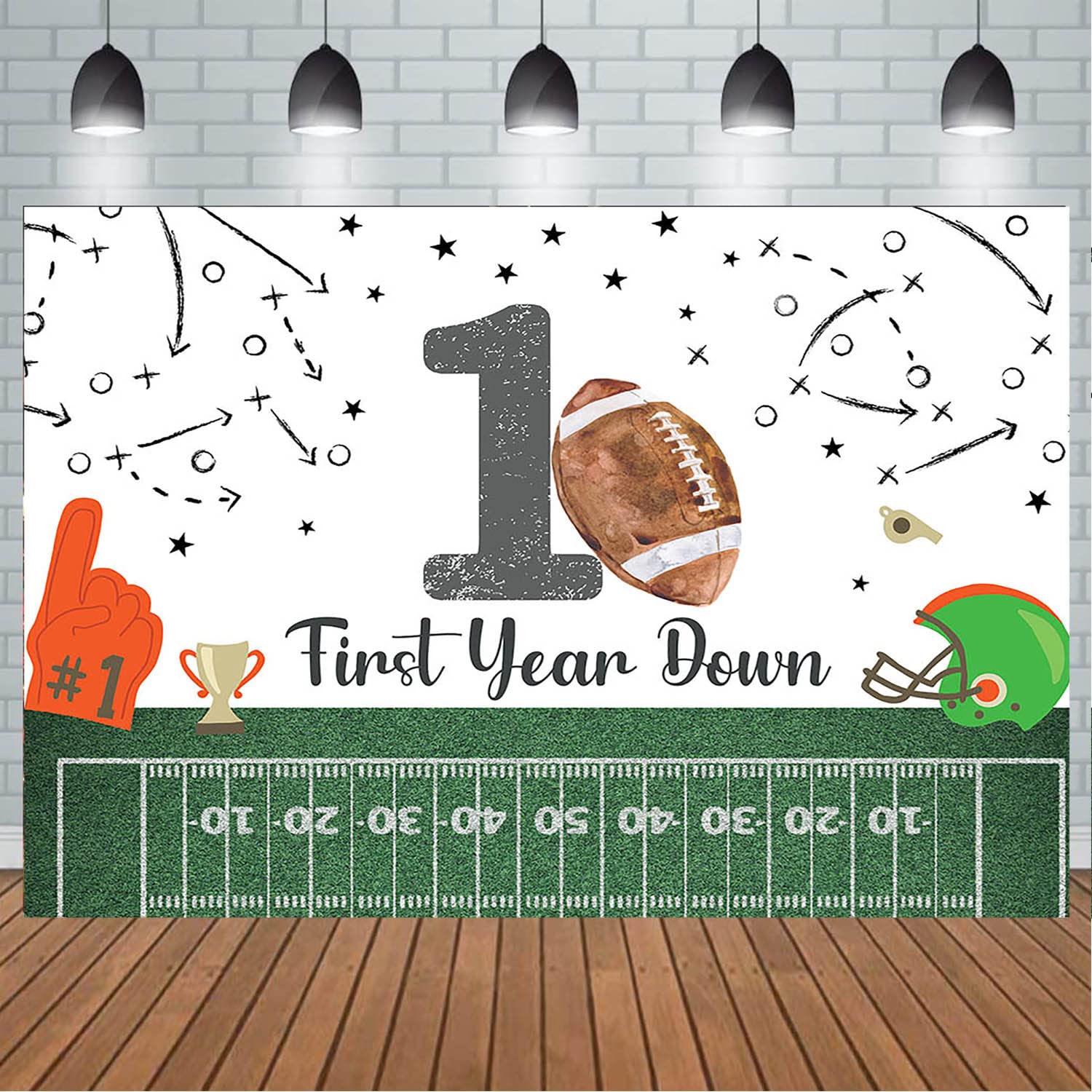 MAYSSKQ Football First Birthday Backdrop It's Game Time First Year Down Photo Background Game On Football Boy Birthday Party Decorations (7x5ft)