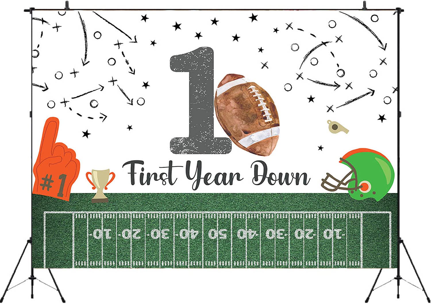 MAYSSKQ Football First Birthday Backdrop It's Game Time First Year Down Photo Background Game On Football Boy Birthday Party Decorations (7x5ft)