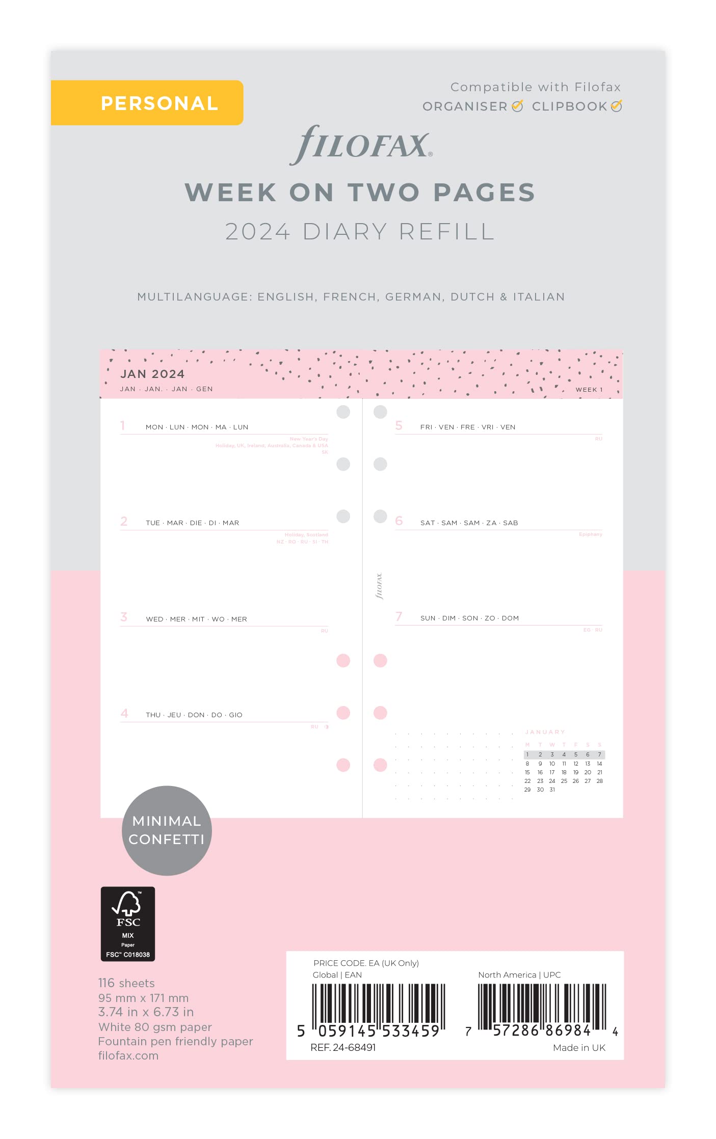 Filofax Personal Confetti week to view 2024 diary