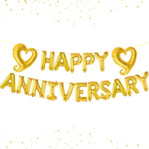 katchon, gold happy anniversary balloons letters - 18 inch, gold hook heart balloons foil | gold happy anniversary banner for happy anniversary decorations | gold happy anniversary balloon banner