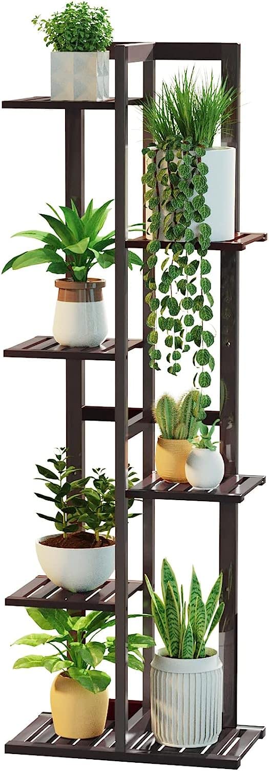 Plant Stands for Indoor Multiple, 6 Tier 7 Potted Plant Shelf, 47 Inch Tall Corner Plant Holder for Living Room, Bamboo Plant Display Rack Adjustable for House Balcony