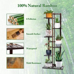 Plant Stands for Indoor Multiple, 6 Tier 7 Potted Plant Shelf, 47 Inch Tall Corner Plant Holder for Living Room, Bamboo Plant Display Rack Adjustable for House Balcony