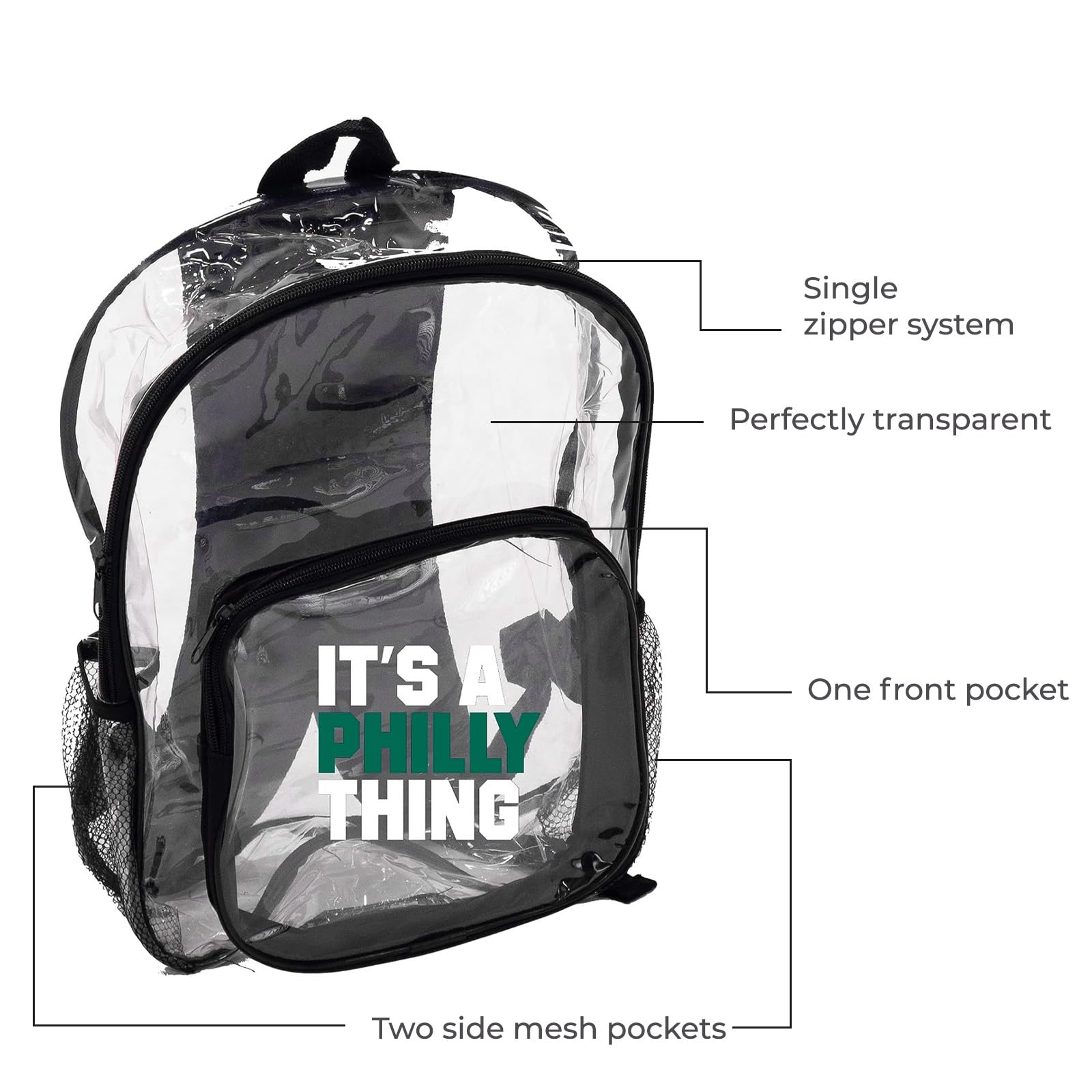 VOS It's Philly Thing - Philadelphia Clear Backpack, Heavy Duty & Transparent See Through Backpack, Perfect for Sporting Events, Concerts