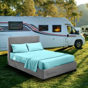 4 pcs rv sheet set, 30x80 bunk, rv bed sheets for campers, rv's & travel trailers/cot size/guest bed fit mattress up to 10" deep motorhome rv camping sheet aqua blue, cotton cot sheet