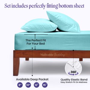 4 PCs RV Sheet Set, 30x80 Bunk, RV Bed Sheets for Campers, RV's & Travel Trailers/Cot Size/Guest Bed Fit Mattress up to 10" deep Motorhome RV Camping Sheet Aqua Blue, Cotton Cot Sheet