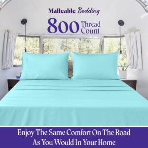 4 PCs RV Sheet Set, 30x80 Bunk, RV Bed Sheets for Campers, RV's & Travel Trailers/Cot Size/Guest Bed Fit Mattress up to 10" deep Motorhome RV Camping Sheet Aqua Blue, Cotton Cot Sheet