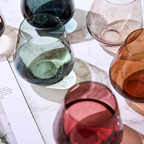 Colored Wine Glasses Set of 6 Crystal, Gift For Her, Him, Wife, Friend, Mom - Luxury Multi Color Glassware Large 16 oz Glasses, Unique Italian Style Tall Drinkware - Dinner, Color Beautiful Glassware